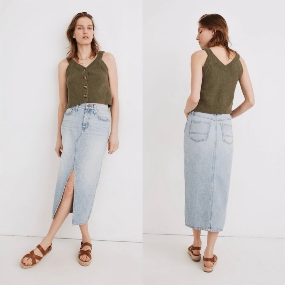 Madewell Rigid Denim A-Line Midi Skirt Size 32 Woodley Wash Style NA213